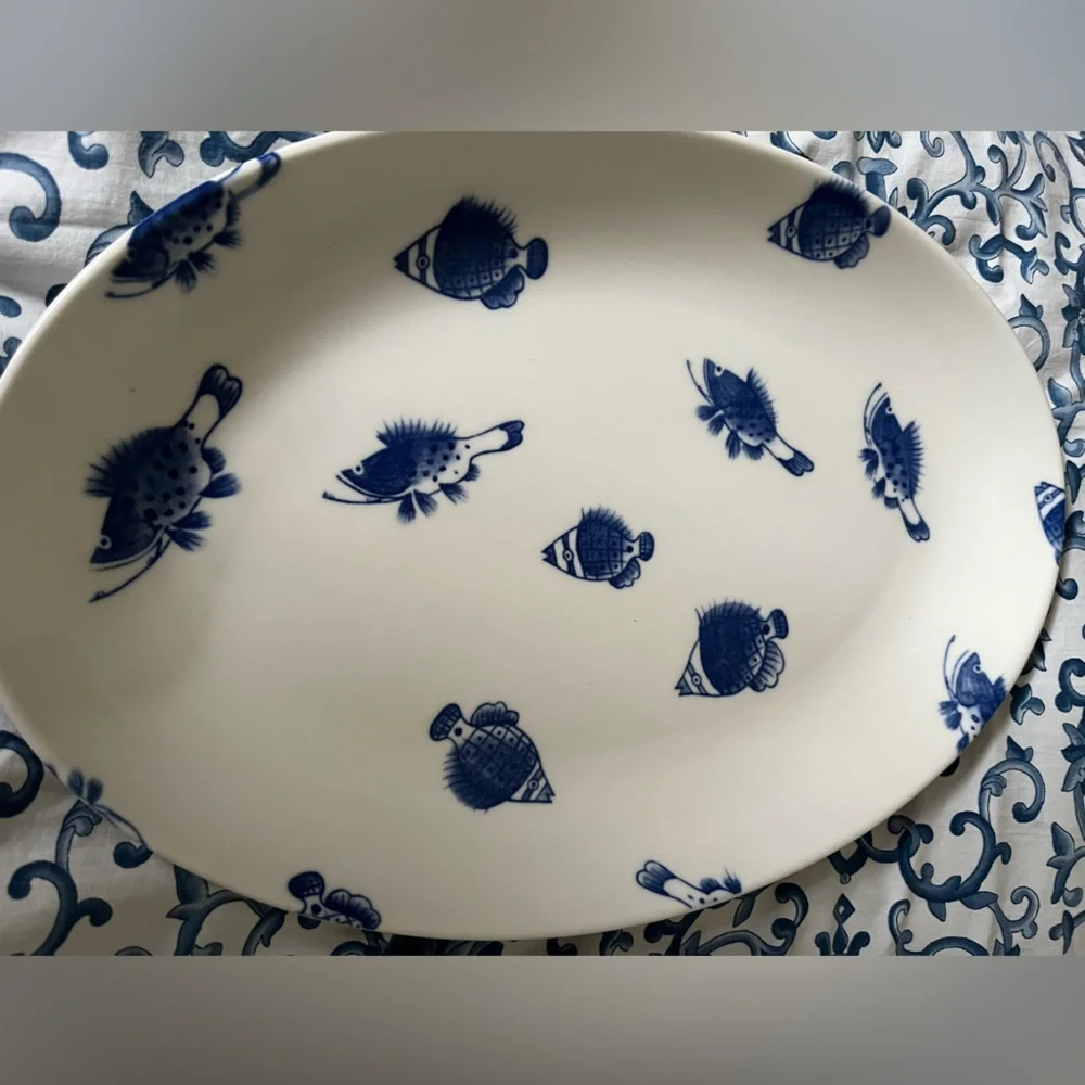 Crate & Barrel Fish Print Serving Plates